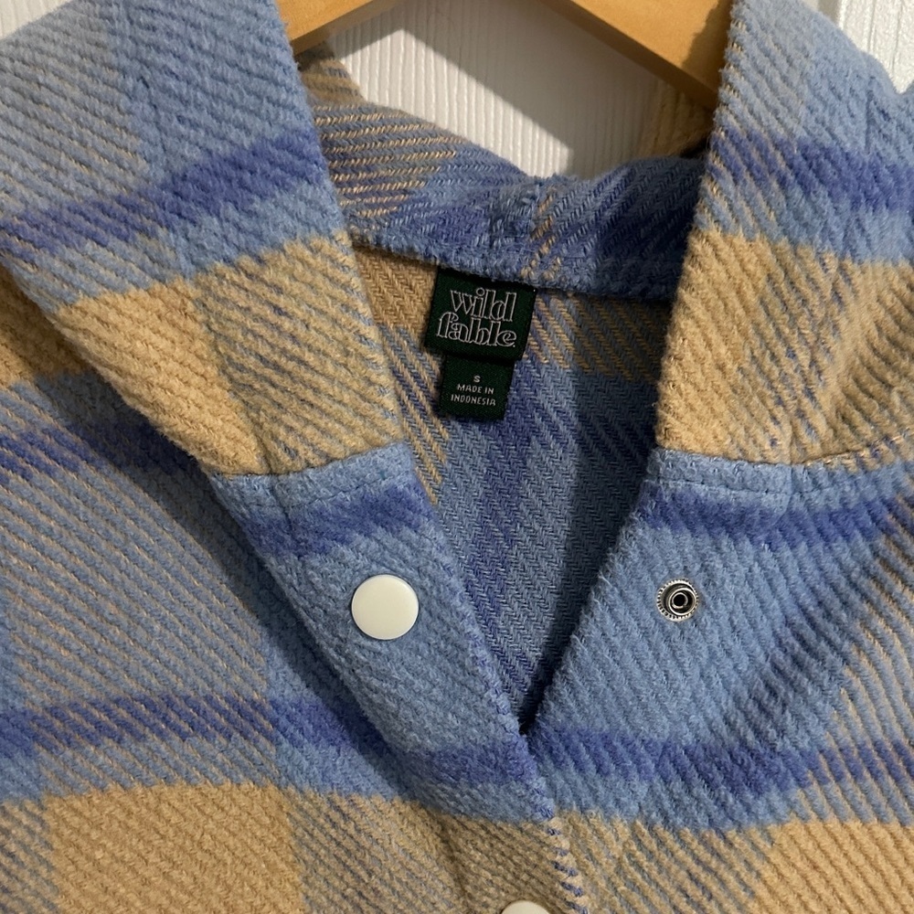 Blue and Tan Plaid Wild Fable Hooded Shacket